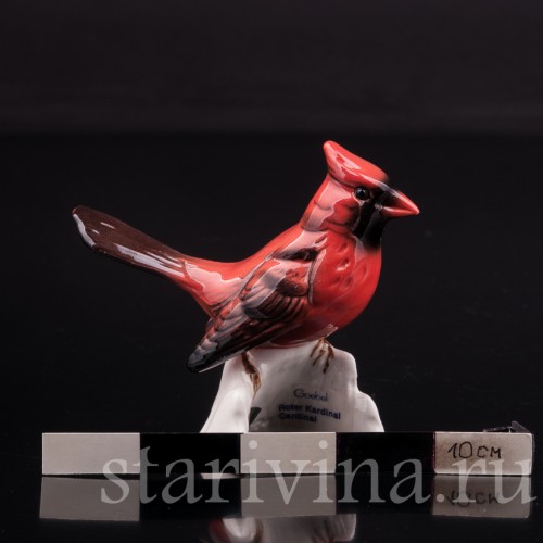 Фигурка птицы из фарфора Красный кардинал, миниатюра, Goebel, Германия, до 1991 г.