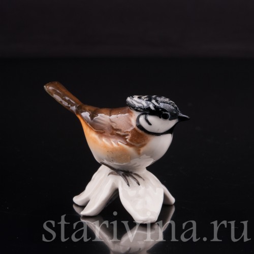 Фигурка птицы из фарфора Хохлатая синица, миниатюра, Goebel, Германия, 1972-79 гг.