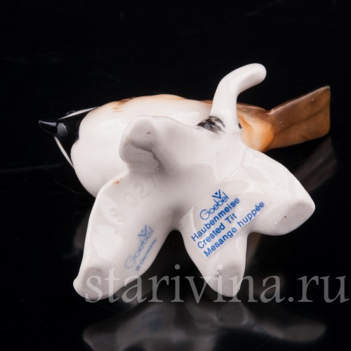 Фигурка птицы из фарфора Хохлатая синица, миниатюра, Goebel, Германия, 1972-79 гг.