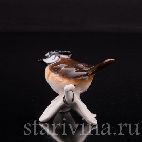 Фигурка птицы из фарфора Хохлатая синица, миниатюра, Goebel, Германия, 1972-79 гг.