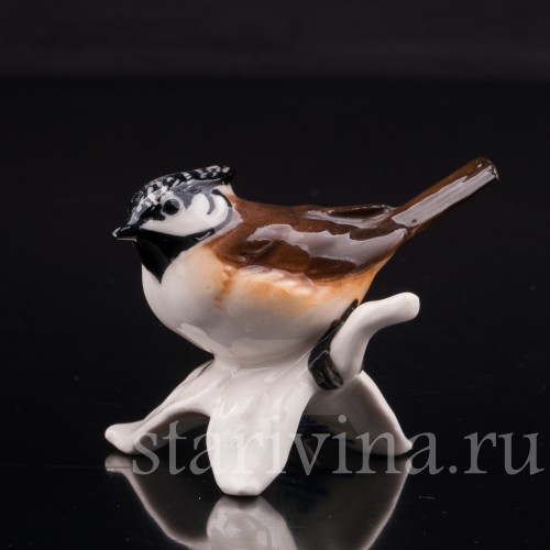 Фигурка птицы из фарфора Хохлатая синица, миниатюра, Goebel, Германия, 1972-79 гг.