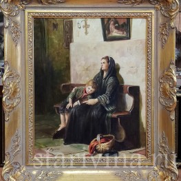 Картина маслом Женщина с ребенком, Германия,, вт. пол. 20 в.