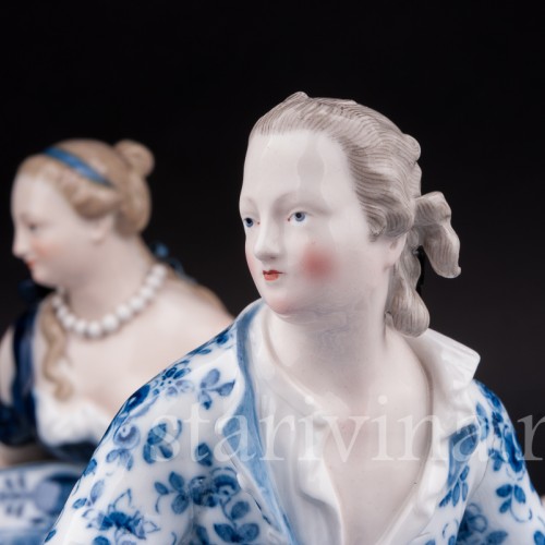 Парные фарфоровые статуэтки Пара с чашами, солонки, Meissen, Германия, сер. 19 - нач. 20 вв.