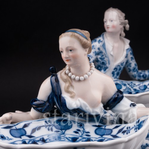 Парные фарфоровые статуэтки Пара с чашами, солонки, Meissen, Германия, сер. 19 - нач. 20 вв.