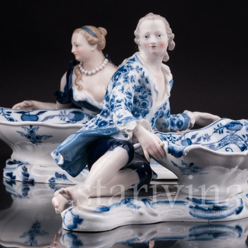 Парные фарфоровые статуэтки Пара с чашами, солонки, Meissen, Германия, сер. 19 - нач. 20 вв.