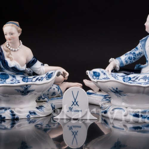 Парные фарфоровые статуэтки Пара с чашами, солонки, Meissen, Германия, сер. 19 - нач. 20 вв.