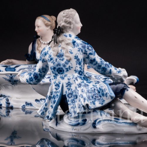 Парные фарфоровые статуэтки Пара с чашами, солонки, Meissen, Германия, сер. 19 - нач. 20 вв.