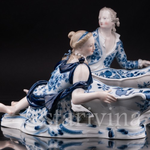 Парные фарфоровые статуэтки Пара с чашами, солонки, Meissen, Германия, сер. 19 - нач. 20 вв.