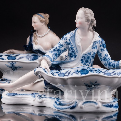 Парные фарфоровые статуэтки Пара с чашами, солонки, Meissen, Германия, сер. 19 - нач. 20 вв.
