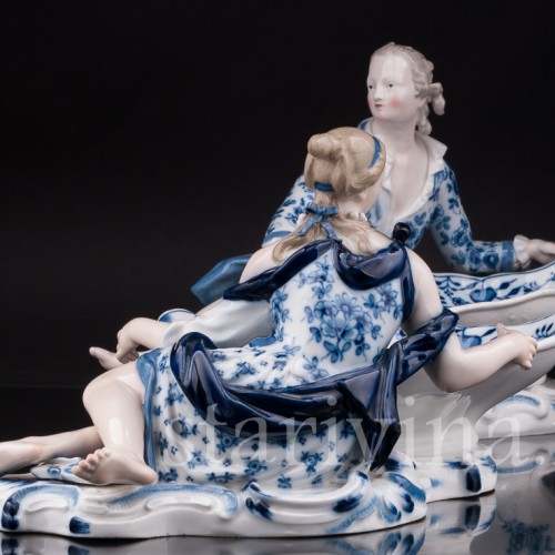 Парные фарфоровые статуэтки Пара с чашами, солонки, Meissen, Германия, сер. 19 - нач. 20 вв.