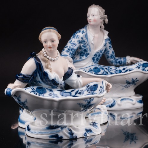 Парные фарфоровые статуэтки Пара с чашами, солонки, Meissen, Германия, сер. 19 - нач. 20 вв.