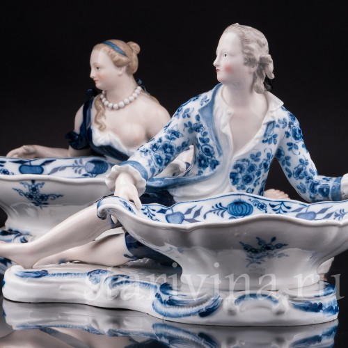 Парные фарфоровые статуэтки Пара с чашами, солонки, Meissen, Германия, сер. 19 - нач. 20 вв.