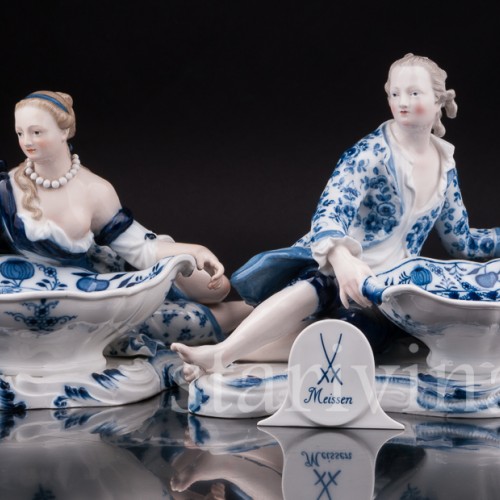 Парные фарфоровые статуэтки Пара с чашами, солонки, Meissen, Германия, сер. 19 - нач. 20 вв.