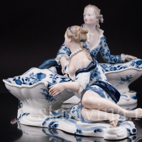 Парные фарфоровые статуэтки Пара с чашами, солонки, Meissen, Германия, сер. 19 - нач. 20 вв.