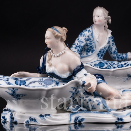Парные фарфоровые статуэтки Пара с чашами, солонки, Meissen, Германия, сер. 19 - нач. 20 вв.