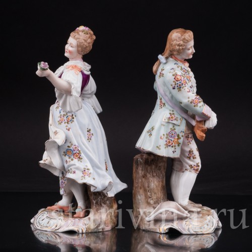 Парные фарфоровые статуэтки Пара с колесной лирой, Volkstedt, Германия, кон. 19 в.
