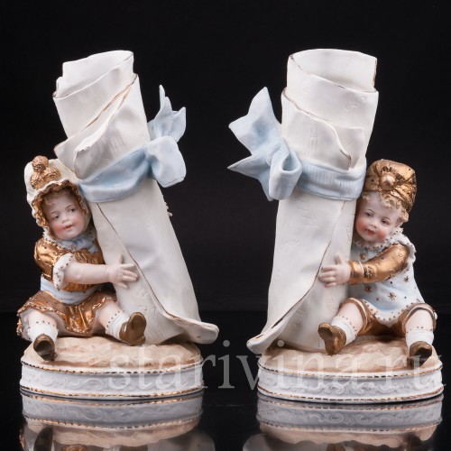 Парные фарфоровые статуэтки Малыши с нотами, Германия, кон. 19, нач. 20 вв.