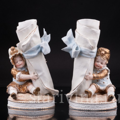 Парные фарфоровые статуэтки Малыши с нотами, Германия, кон. 19, нач. 20 вв.