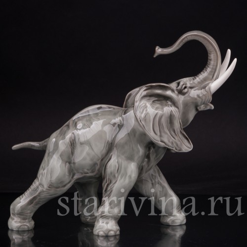 Статуэтка из фарфора Слон с поднятым хоботом, Hutschenreuther, Германия, 1980е гг.