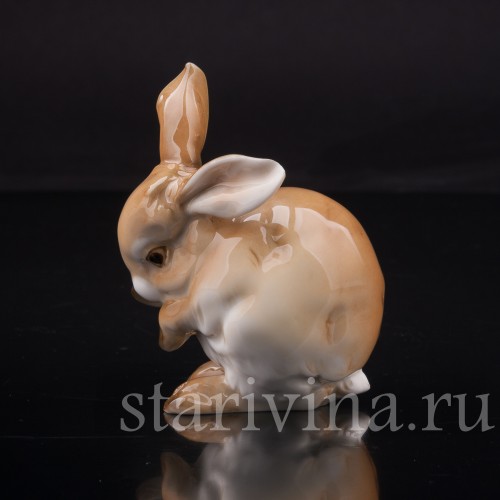 Фарфоровая фигурка Умывающийся кролик, Hutschenreuther, Германия, 1980 гг.