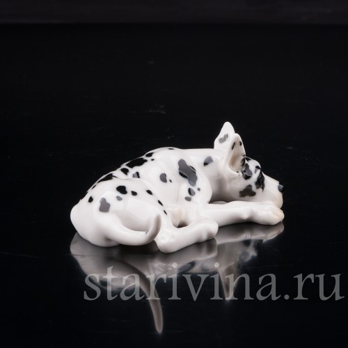 Фарфоровая фигурка собаки Лежащий дог, миниатюра, Hutschenreuther, Германия, 1980 гг.