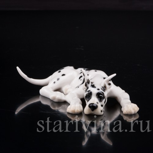 Фарфоровая фигурка собаки Лежащий дог, миниатюра, Hutschenreuther, Германия, 1980 гг.