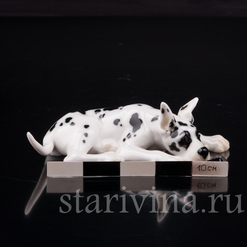 Фарфоровая фигурка собаки Лежащий дог, миниатюра, Hutschenreuther, Германия, 1980 гг.