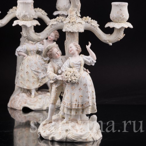 Фарфоровые Два канделябра с танцающими парами, Volkstedt, Германия, кон. 19 в.