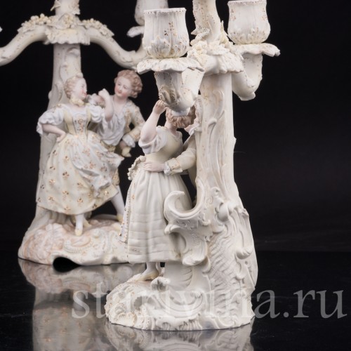 Фарфоровые Два канделябра с танцающими парами, Volkstedt, Германия, кон. 19 в.