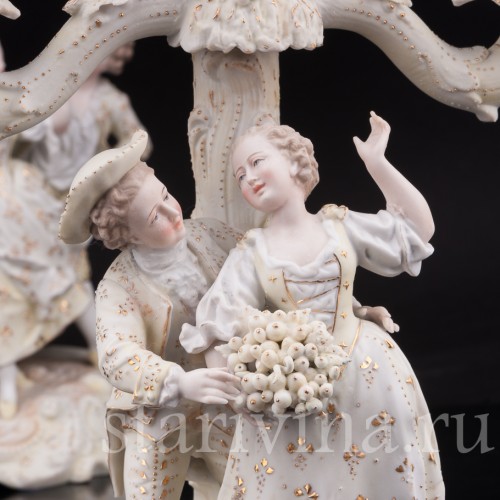 Фарфоровые Два канделябра с танцающими парами, Volkstedt, Германия, кон. 19 в.