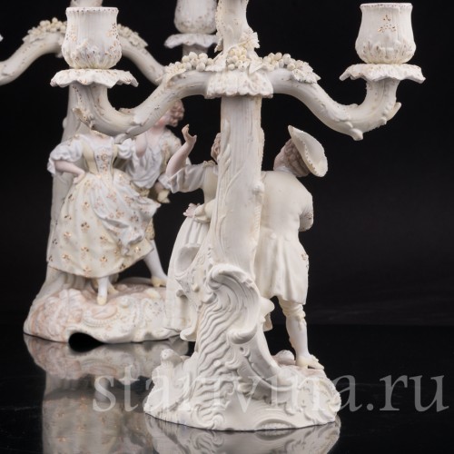 Фарфоровые Два канделябра с танцающими парами, Volkstedt, Германия, кон. 19 в.