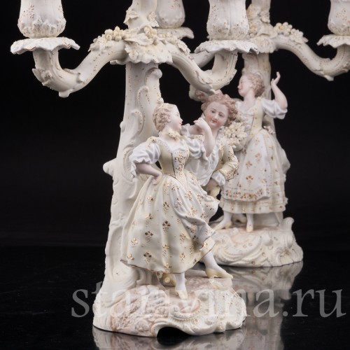 Фарфоровые Два канделябра с танцающими парами, Volkstedt, Германия, кон. 19 в.