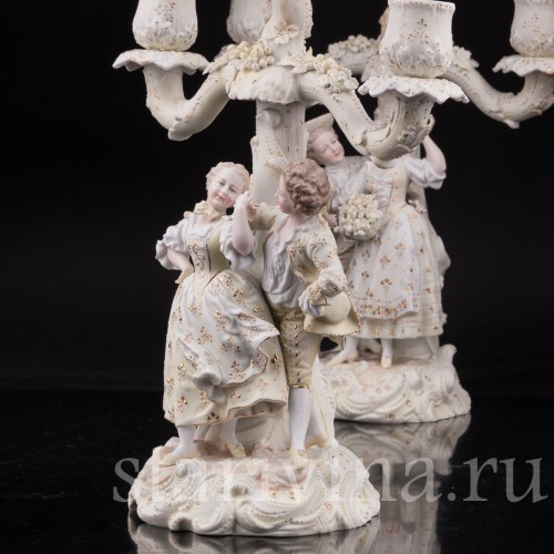 Фарфоровые Два канделябра с танцающими парами, Volkstedt, Германия, кон. 19 в.