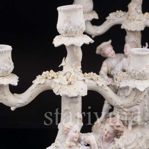 Фарфоровые Два канделябра с танцающими парами, Volkstedt, Германия, кон. 19 в.