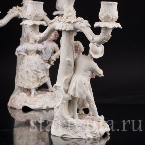 Фарфоровые Два канделябра с танцающими парами, Volkstedt, Германия, кон. 19 в.