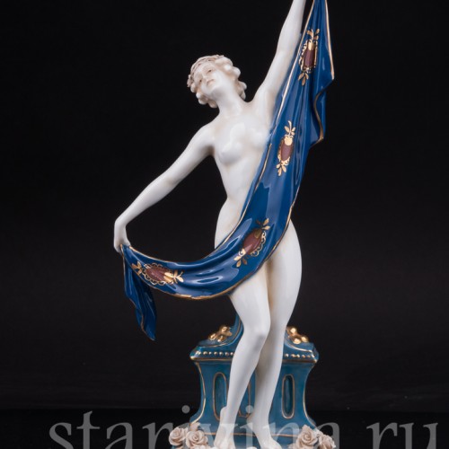 Фарфоровая статуэтка девушки Обнаженная с шалью, E. A. Muller, Германия, Кон 19, нач. 20 вв.
