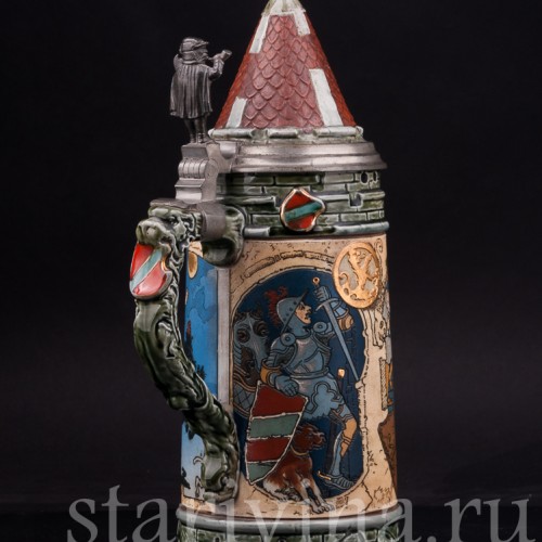 Антикварная пивная кружка Жаждущий рыцарь, 1 л, Villeroy & Boch, Германия, 1897 г.