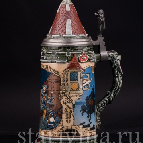 Антикварная пивная кружка Жаждущий рыцарь, 1 л, Villeroy & Boch, Германия, 1897 г.