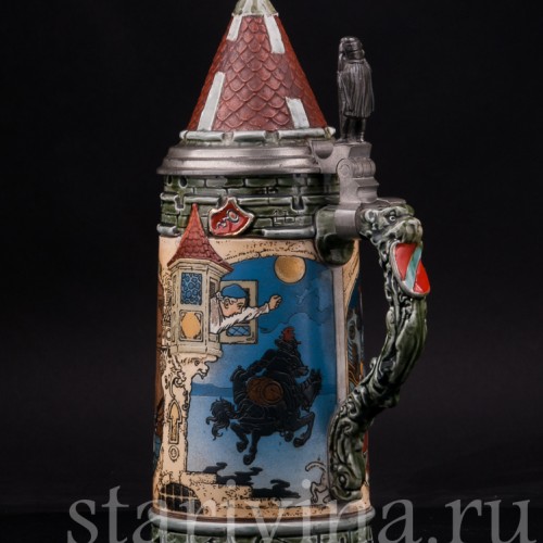 Антикварная пивная кружка Жаждущий рыцарь, 1 л, Villeroy & Boch, Германия, 1897 г.