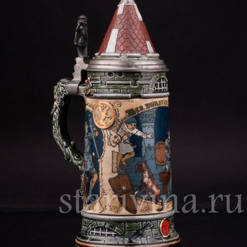 Антикварная пивная кружка Жаждущий рыцарь, 1 л, Villeroy & Boch, Германия, 1897 г.