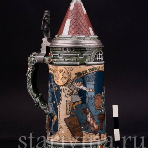 Антикварная пивная кружка Жаждущий рыцарь, 1 л, Villeroy & Boch, Германия, 1897 г.