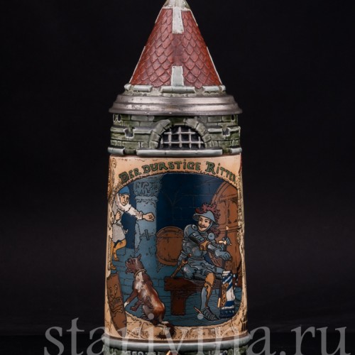 Антикварная пивная кружка Жаждущий рыцарь, 1 л, Villeroy & Boch, Германия, 1897 г.