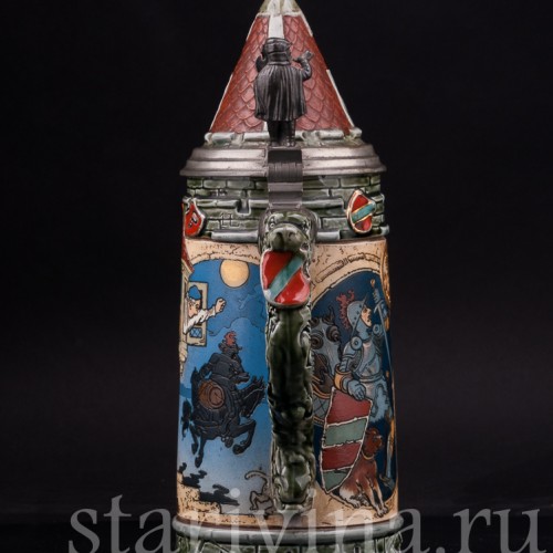 Антикварная пивная кружка Жаждущий рыцарь, 1 л, Villeroy & Boch, Германия, 1897 г.