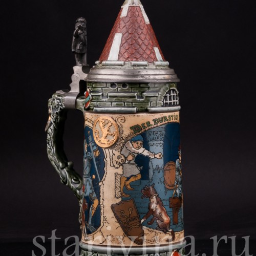 Антикварная пивная кружка Жаждущий рыцарь, 1 л, Villeroy & Boch, Германия, 1897 г.