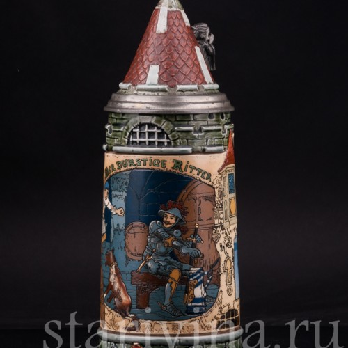 Антикварная пивная кружка Жаждущий рыцарь, 1 л, Villeroy & Boch, Германия, 1897 г.