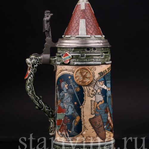 Антикварная пивная кружка Жаждущий рыцарь, 1 л, Villeroy & Boch, Германия, 1897 г.
