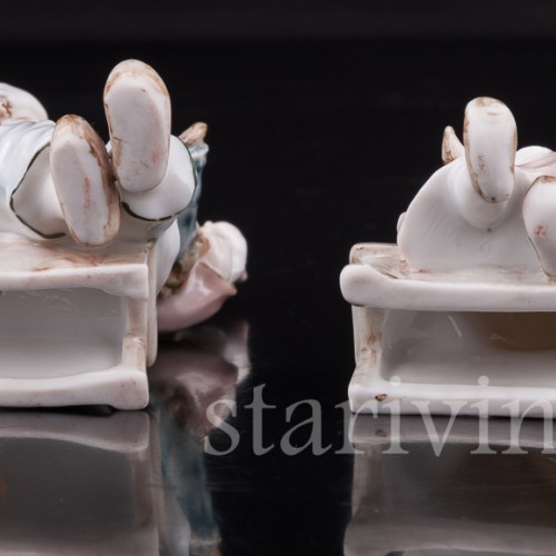 Парные фарфоровые статуэтки Дети с куклами, миниатюры, Karl Ens, Германия, нач. 20 в.