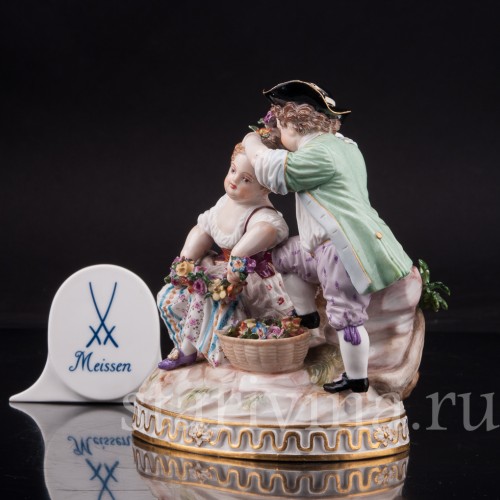 Фарфоровая статуэтка Аллегория весны, пара с цветами, Meissen, Германия, сер. 19 - нач. 20 в.