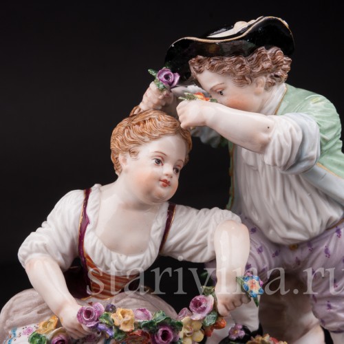 Фарфоровая статуэтка Аллегория весны, пара с цветами, Meissen, Германия, сер. 19 - нач. 20 в.