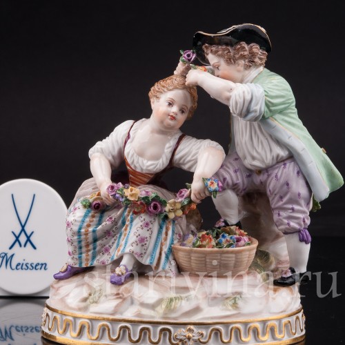 Фарфоровая статуэтка Аллегория весны, пара с цветами, Meissen, Германия, сер. 19 - нач. 20 в.